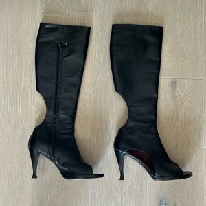 COPY - BCBG black leather cut out knee boots